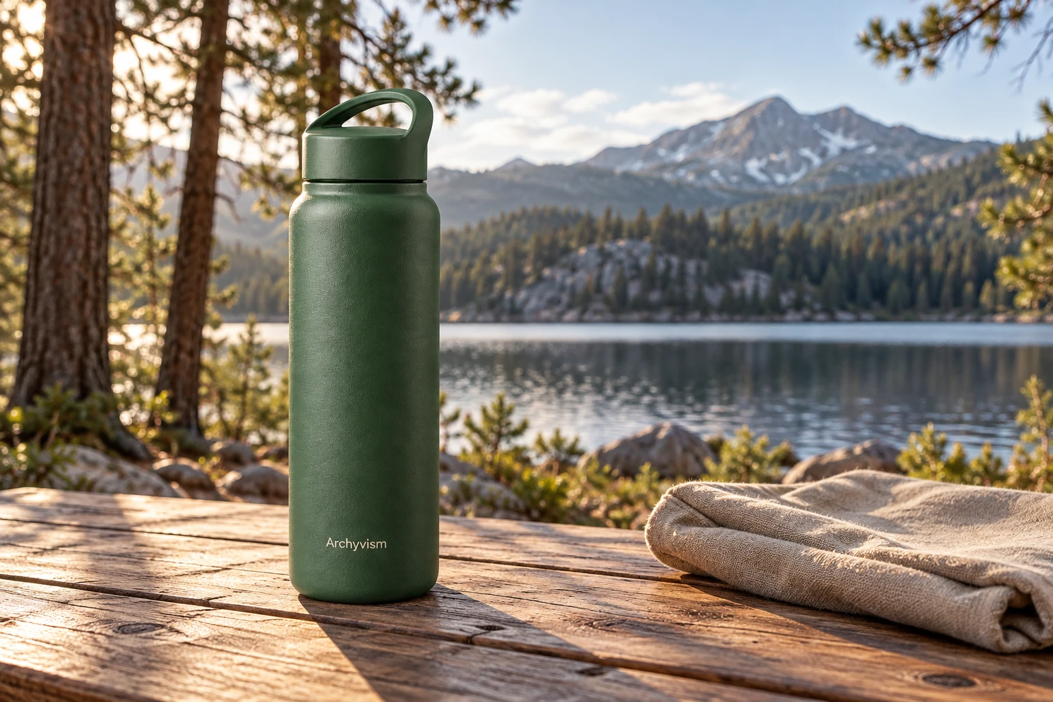 Archyvism drinkware beside a quiet outdoor camp setting